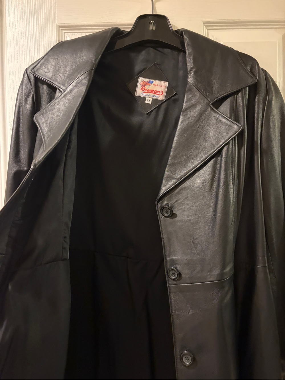 Women's Black Leather Button-Front Trench